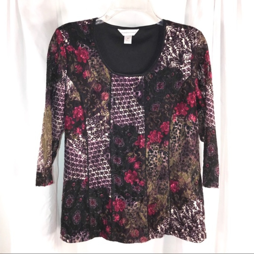 Rocker Roses Leopard and Lace Patchwork Top